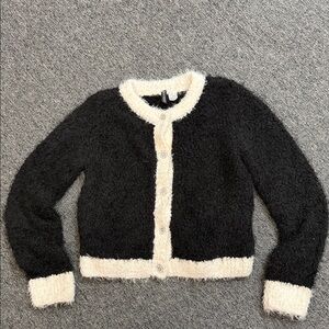 H&M Black and Cream Fuzzy Cardigan